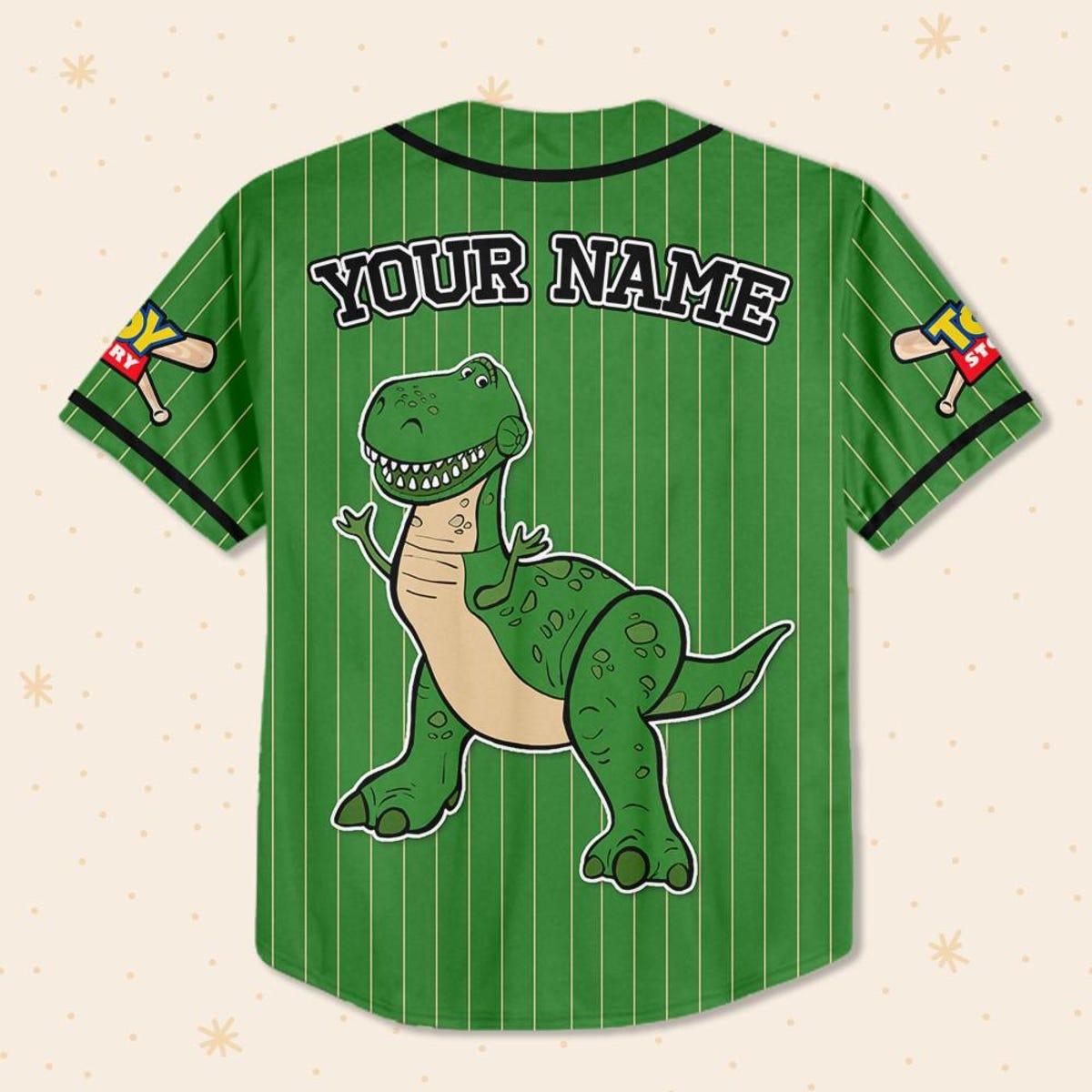 Custom Disney Toy Story Rex Green Simple Baseball Jersey 3