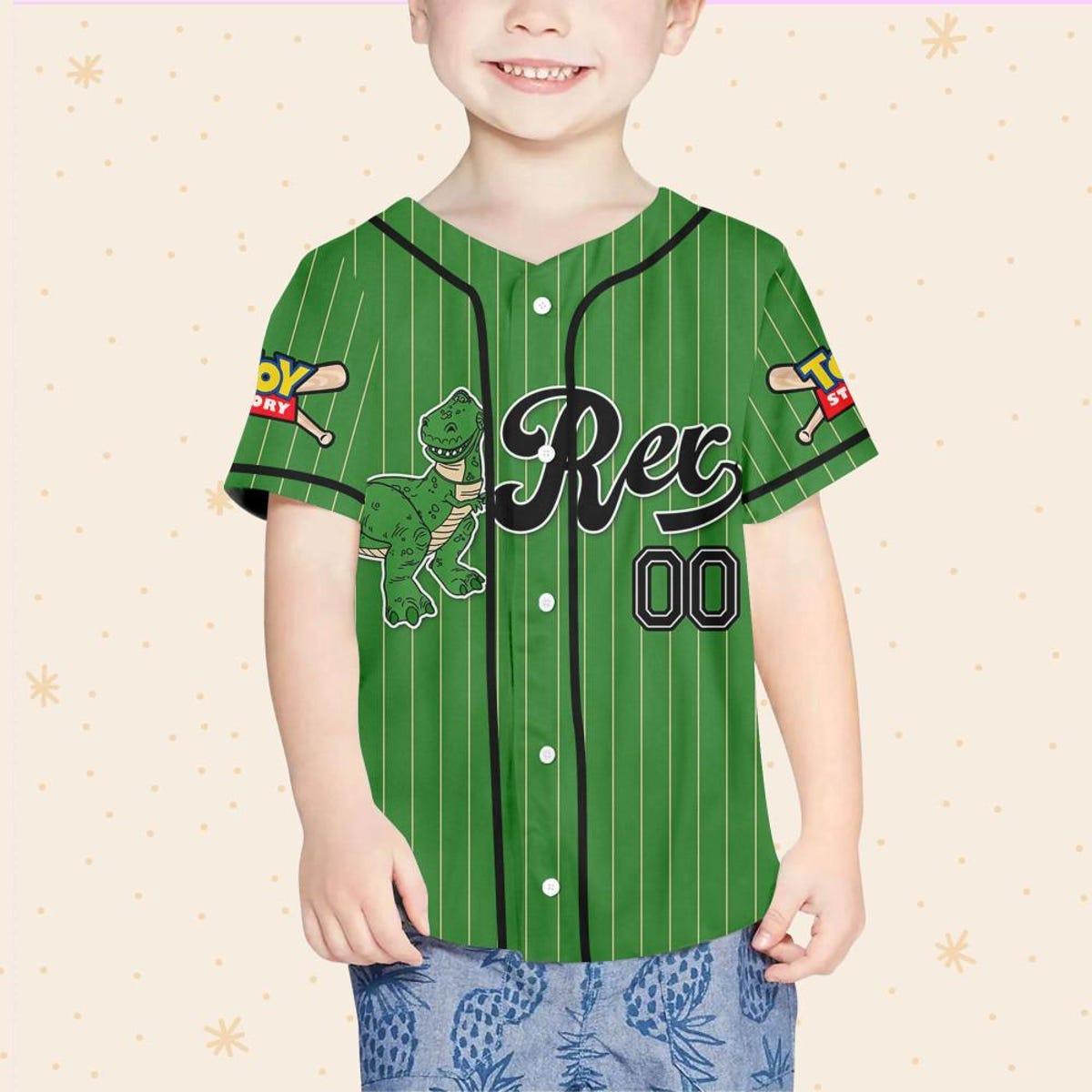 Custom Disney Toy Story Rex Green Simple Baseball Jersey 4