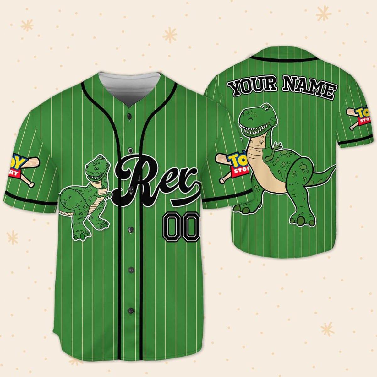 Custom Disney Toy Story Rex Green Simple Baseball Jersey 5