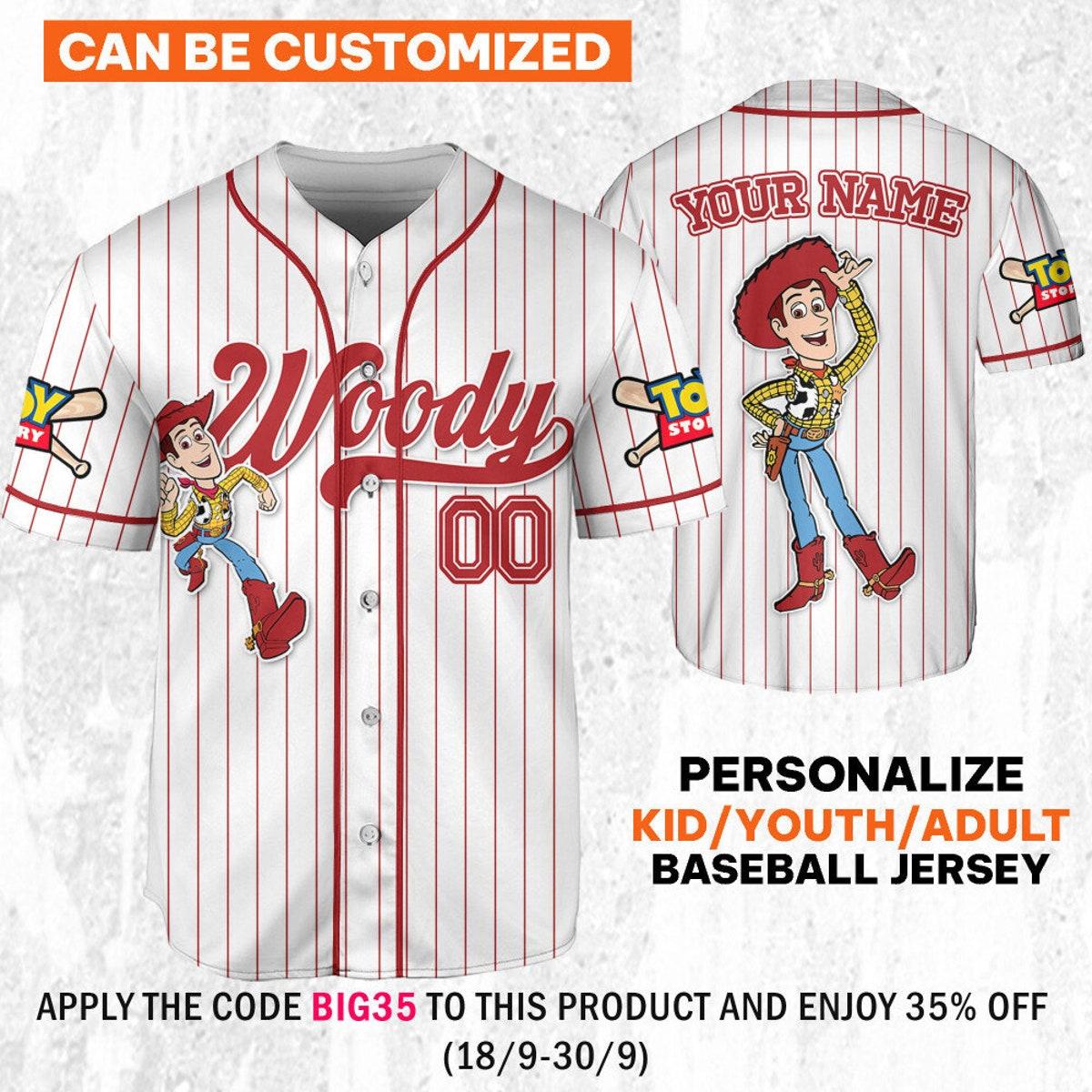 Custom Disney Toy Story Woody Sheriff Woody Buzz Lightyear Baseball Jersey 1