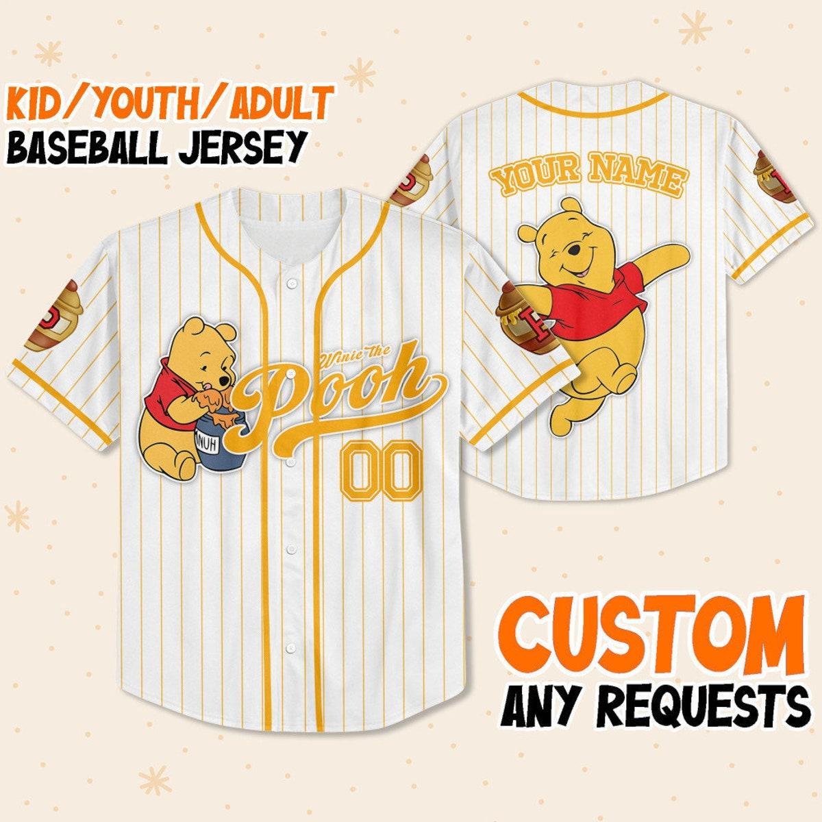 Custom Disney Winnie The Pooh Pooh Baseball Jersey 1