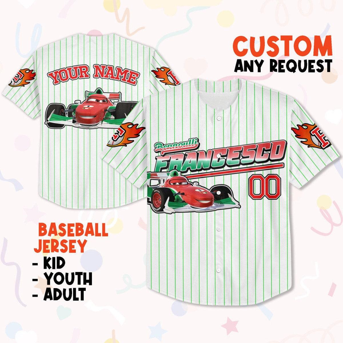 Custom Francesco Redgreen Lightning Mcqueen Baseball Jersey 1