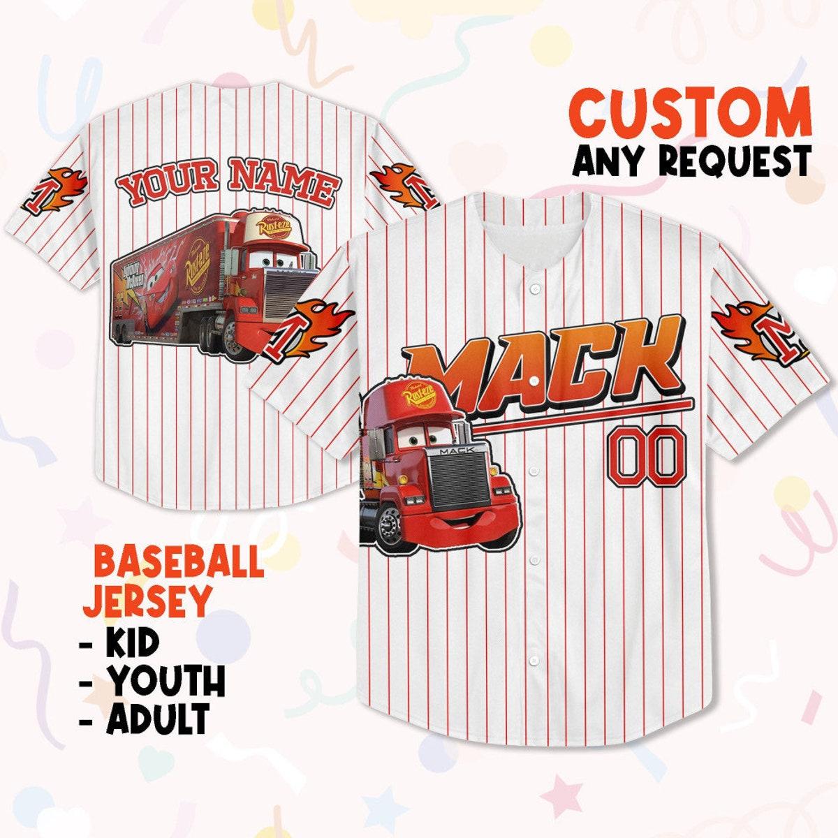 Custom Mack Red Lightning Mcqueen Custom Text Baseball Jersey 1