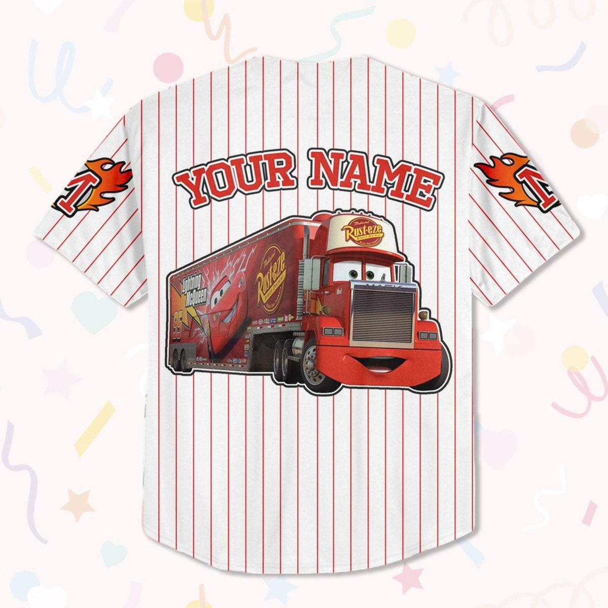 Custom Mack Red Lightning Mcqueen Custom Text Baseball Jersey 3