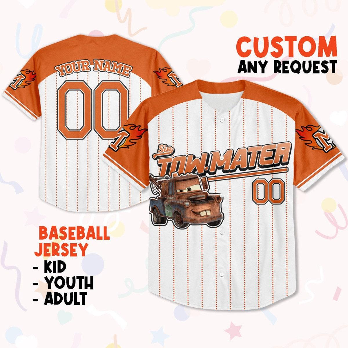 Custom Mater Orange Cool Lightning Mcqueen Baseball Jersey 1