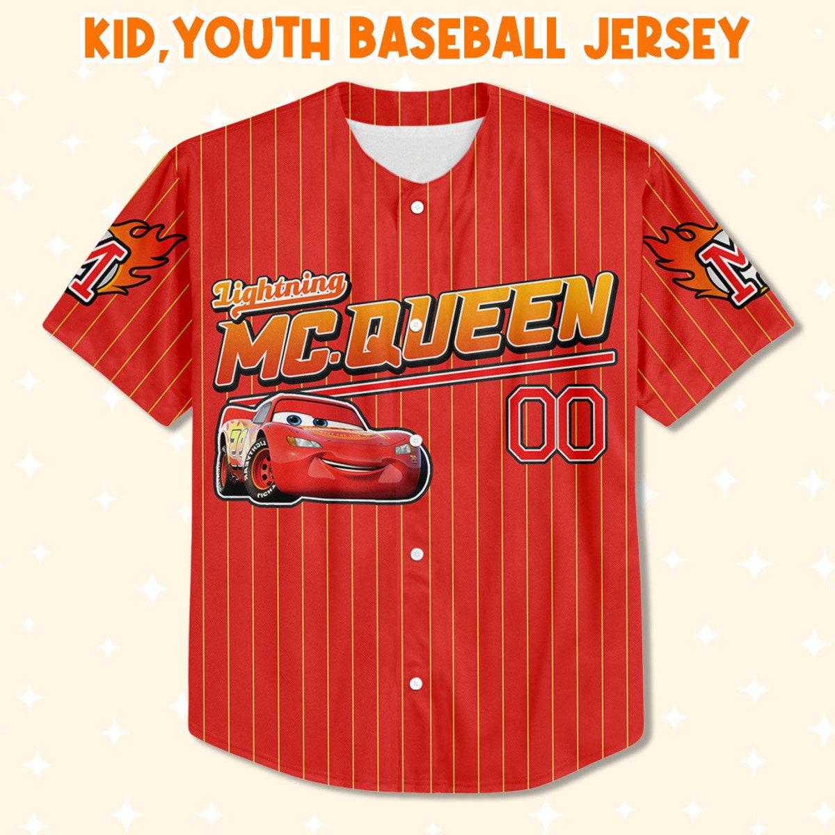 Custom Mc Queen Red Yellow Lightning Mcqueen Baseball Jersey 2