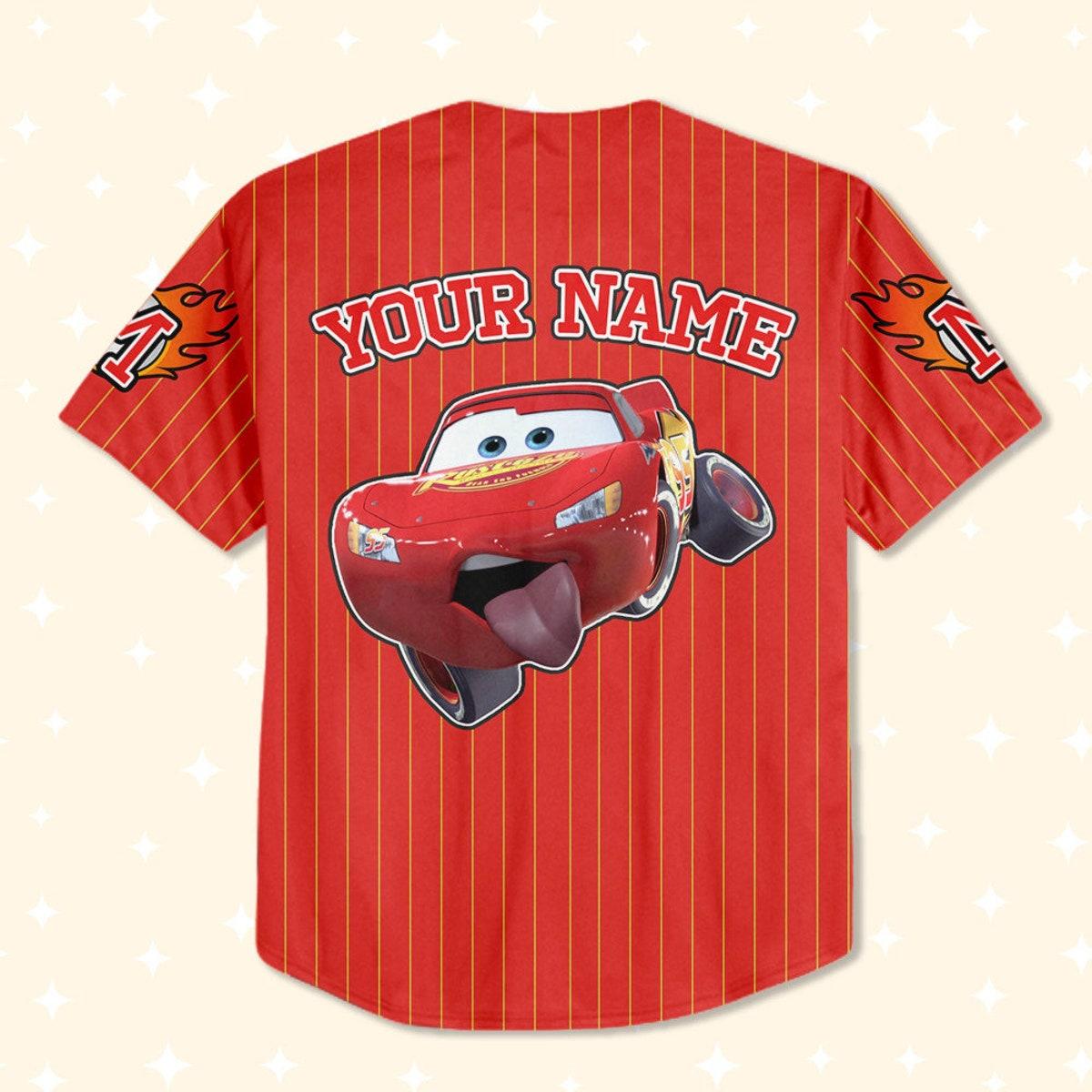 Custom Mc Queen Red Yellow Lightning Mcqueen Baseball Jersey 3