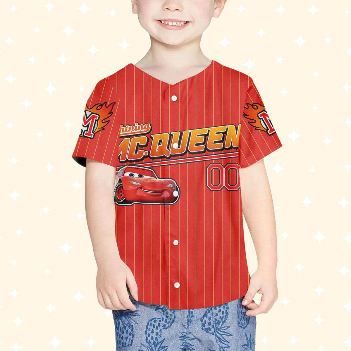 Custom Mc Queen Red Yellow Lightning Mcqueen Baseball Jersey 4