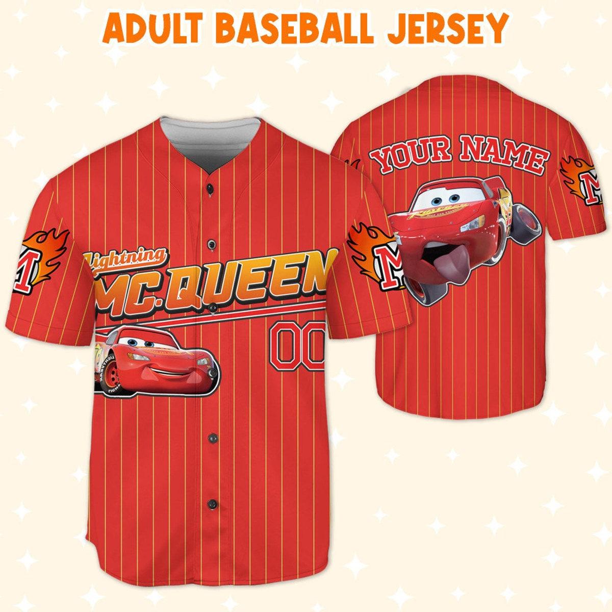 Custom Mc Queen Red Yellow Lightning Mcqueen Baseball Jersey 5