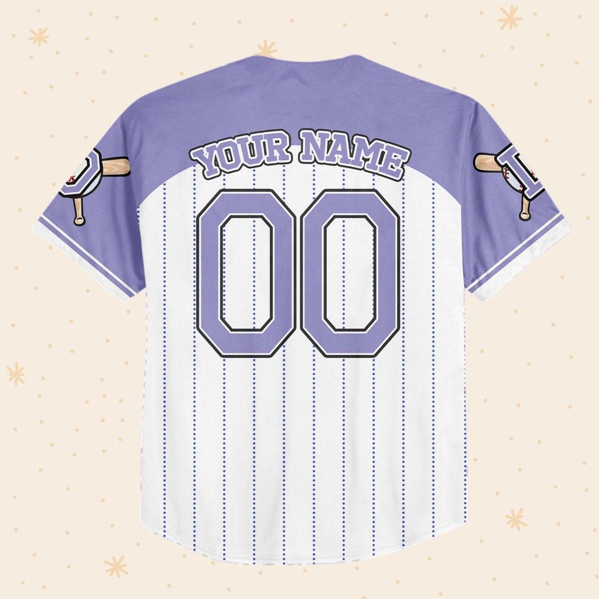 Custom Purple Daisy Custom Name Disney Game Day Baseball Jersey 3