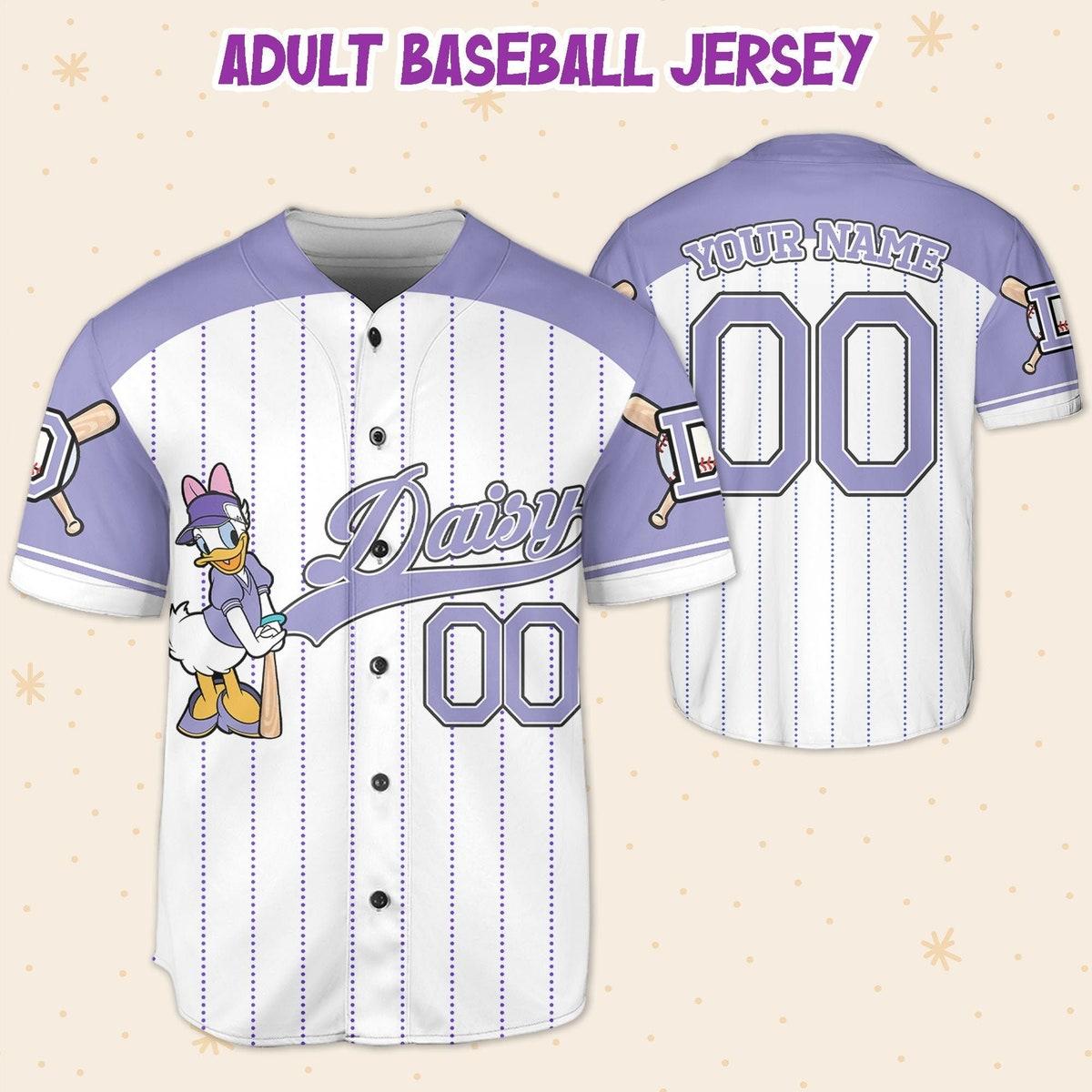 Custom Purple Daisy Custom Name Disney Game Day Baseball Jersey 5