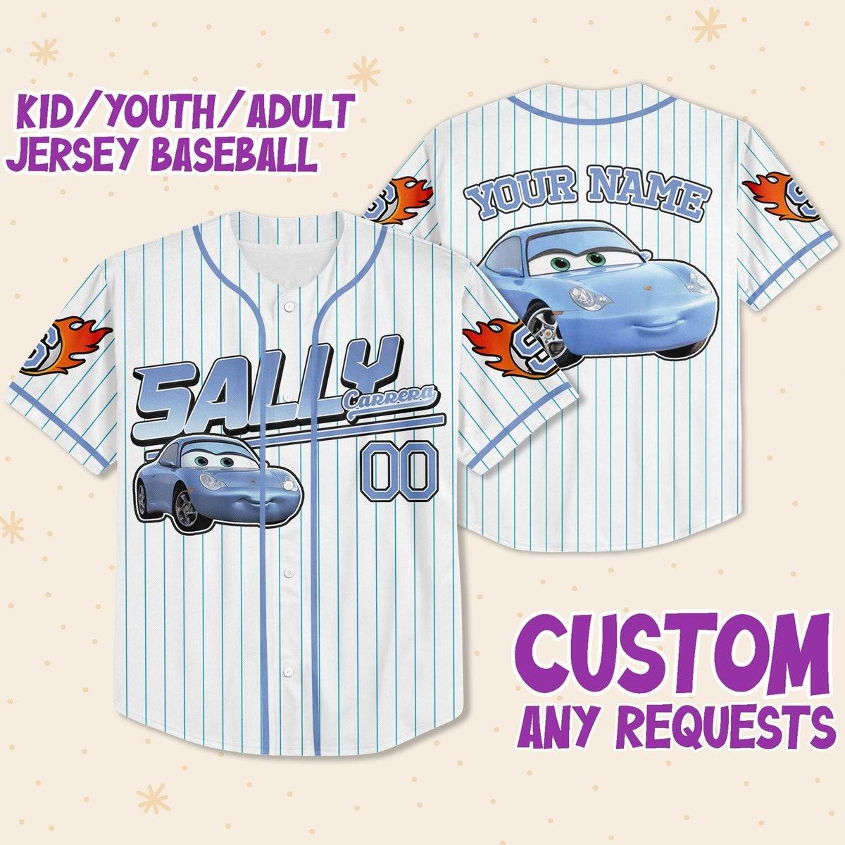 Custom Sally Car Jersey Custom Text Lightning Mcqueen Baseball Jersey 1