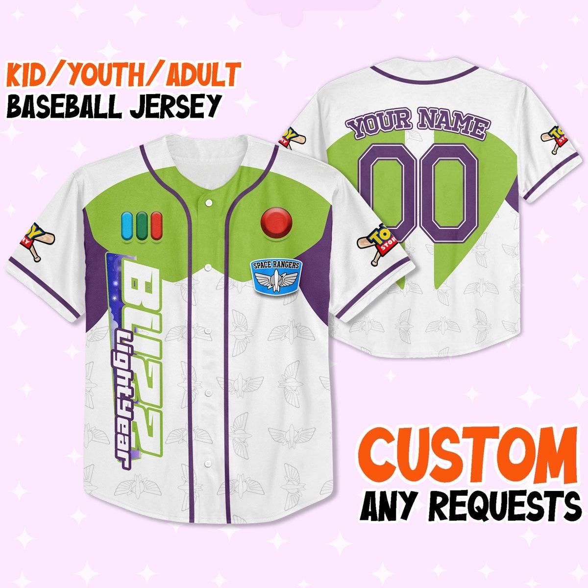 Custom Toy Story Buzz Lightyear Green Disney Baseball Jersey 1