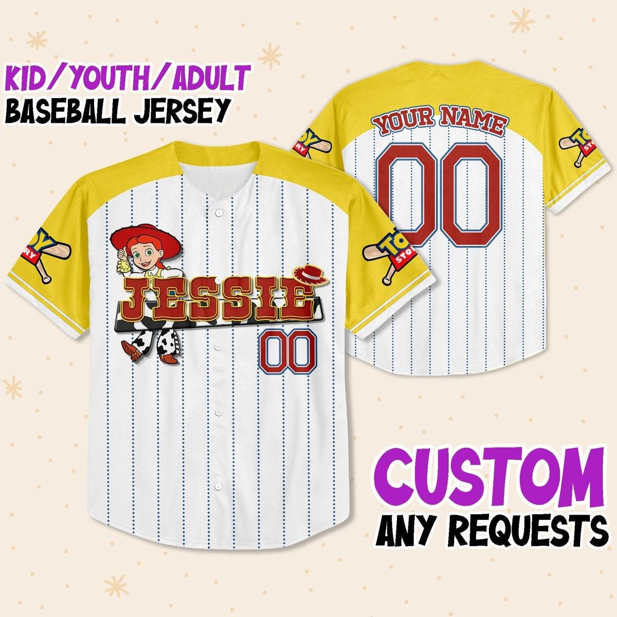 Custom Toy Story Jessie Yellow Jersey Personalized Text Baseball Jersey 1