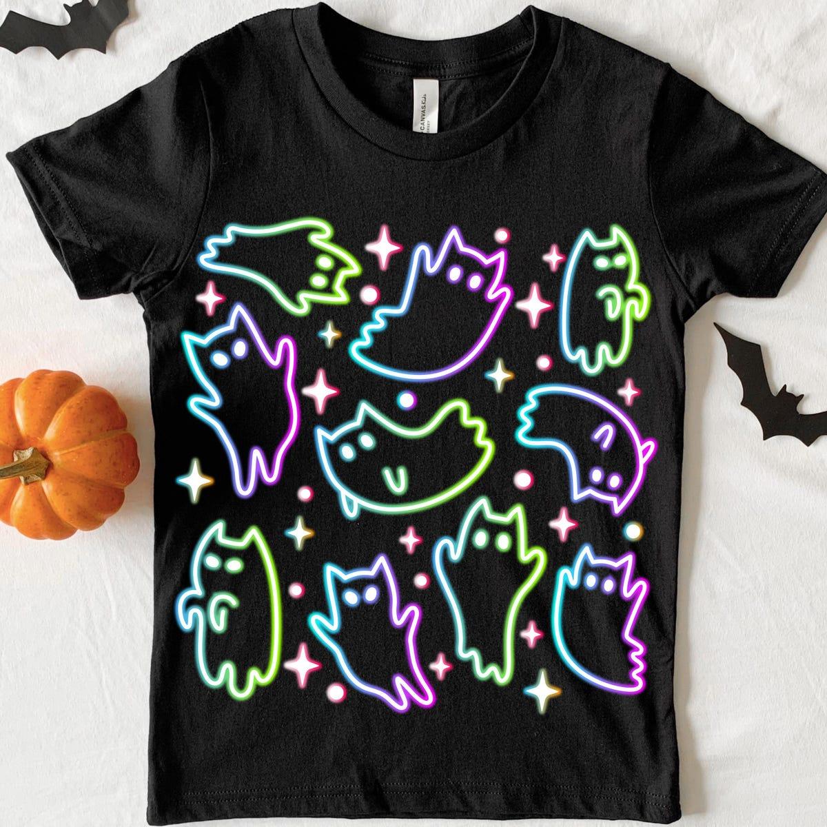 Cute Cats Halloween Neon Shirt 2