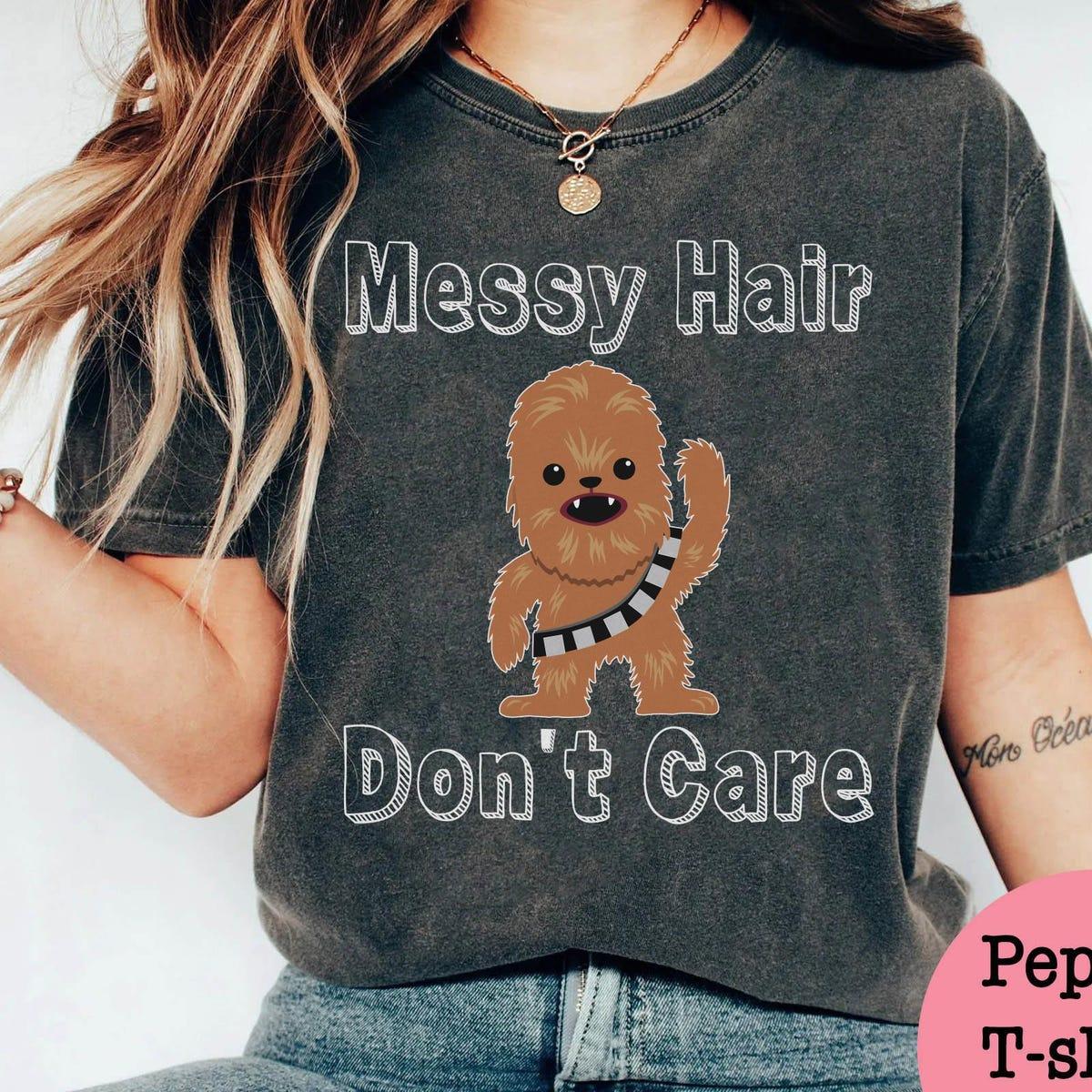 Cute Chewie Cartoon Graphic Messy Hair Don't Care Shirt 1