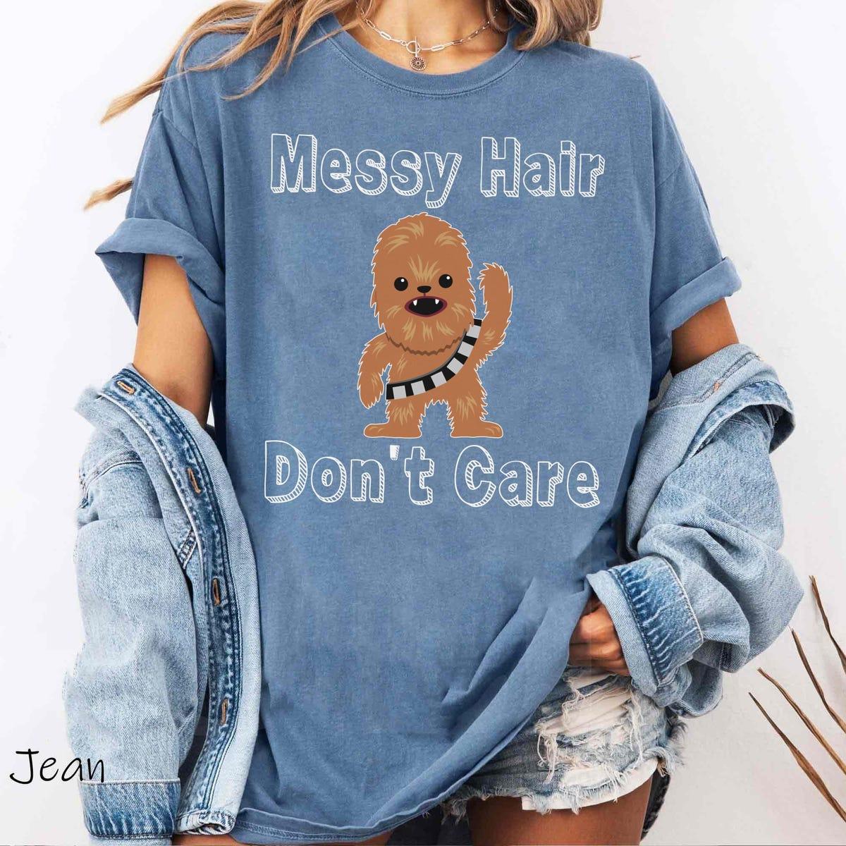 Cute Chewie Cartoon Graphic Messy Hair Don't Care Shirt 5