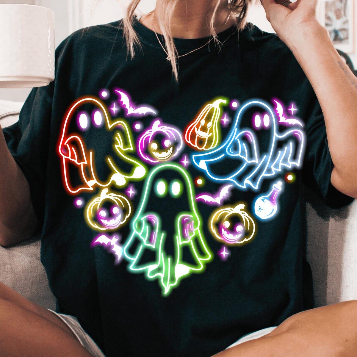 Cute Colorful Neon Boo Ghost Halloween Shirt 1