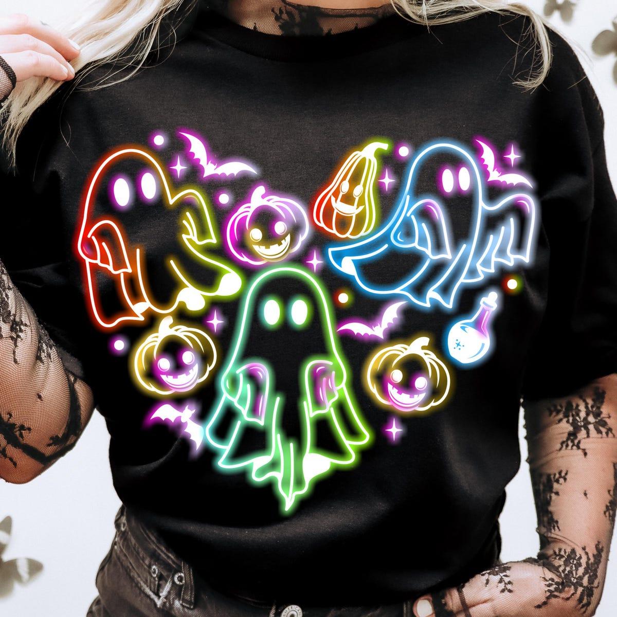 Cute Colorful Neon Boo Ghost Halloween Shirt 3