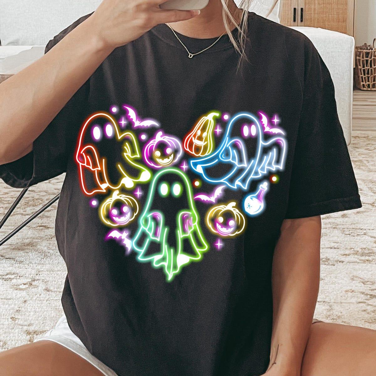 Cute Colorful Neon Boo Ghost Halloween Shirt 4