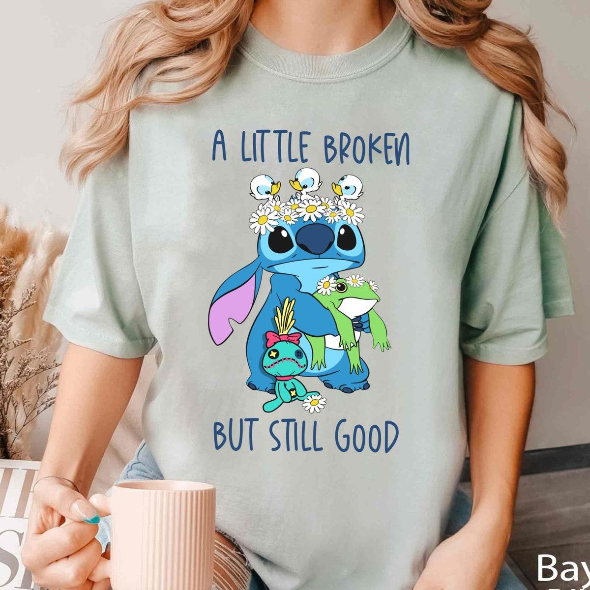 Cute Stitch With Daisy Scrump Frog Ducks Little Broken But Still Good Shirt 1