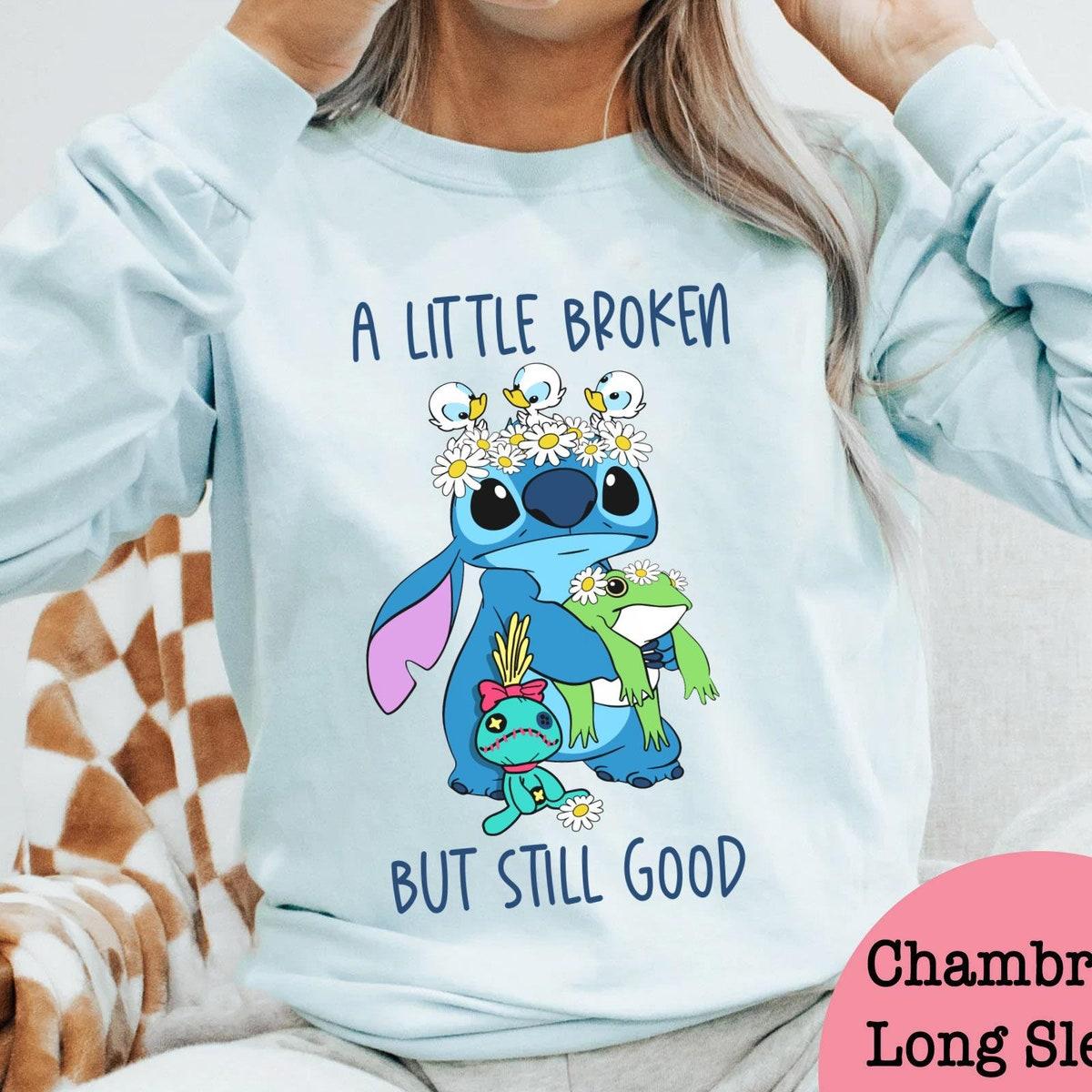 Cute Stitch With Daisy Scrump Frog Ducks Little Broken But Still Good Shirt 3