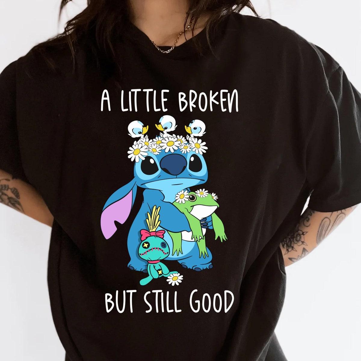 Cute Stitch With Daisy Scrump Frog Ducks Little Broken But Still Good Shirt 4