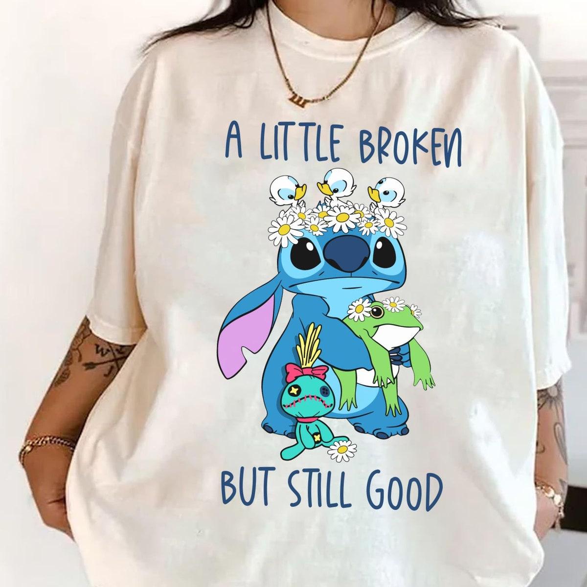 Cute Stitch With Daisy Scrump Frog Ducks Little Broken But Still Good Shirt 5