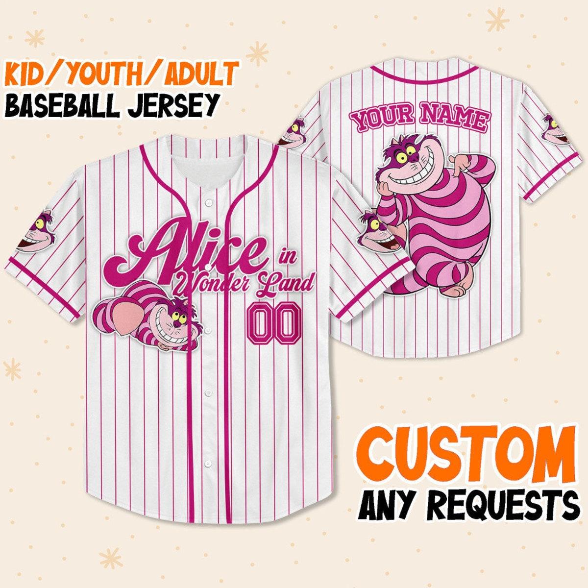 Disney Alice In Wonderland Cheshire Simple Stripe Custom Baseball Jersey 1