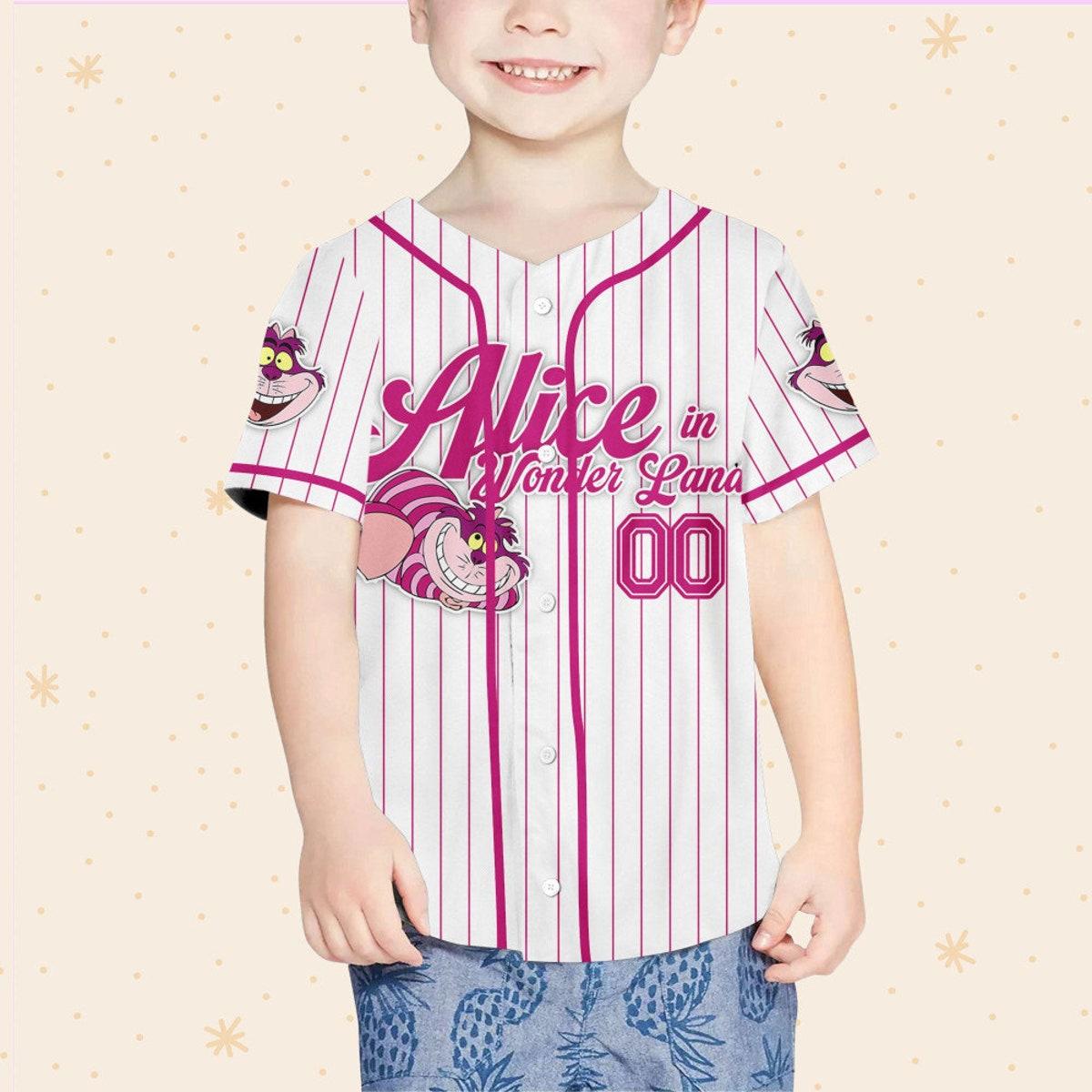 Disney Alice In Wonderland Cheshire Simple Stripe Custom Baseball Jersey 4