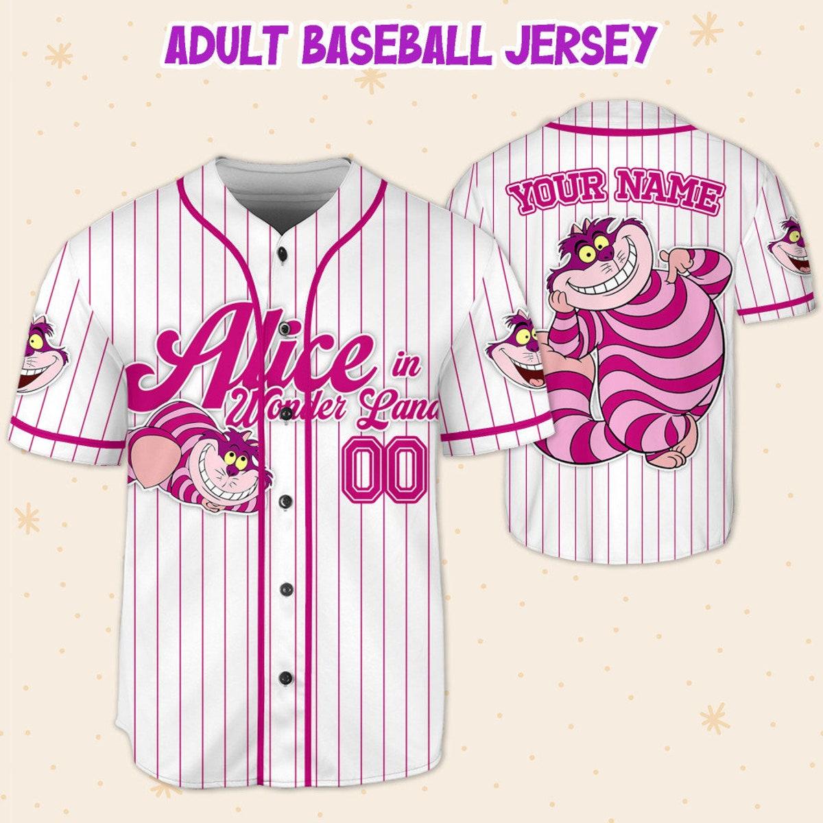 Disney Alice In Wonderland Cheshire Simple Stripe Custom Baseball Jersey 5