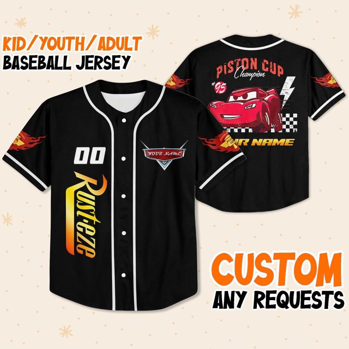 Disney Cars Lightning Mcqueen Black White Personalized Baseball Jersey 1