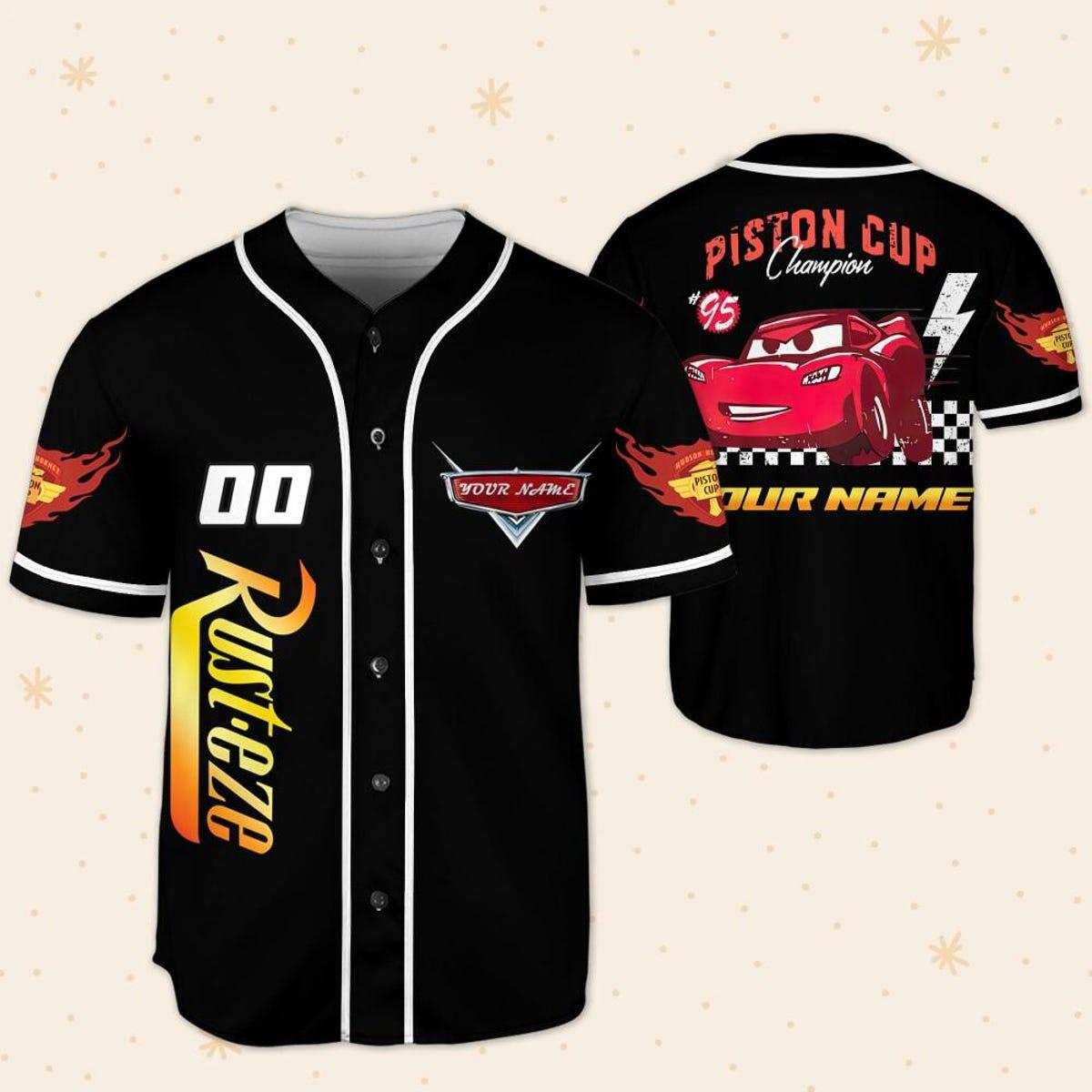 Disney Cars Lightning Mcqueen Black White Personalized Baseball Jersey 5