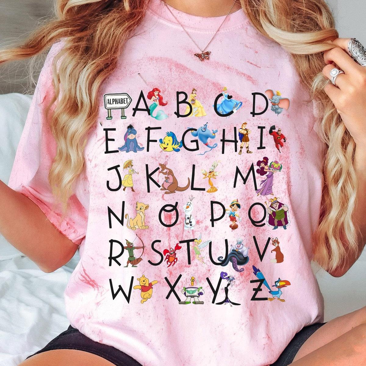 Disney Characters Alphabet Teacher Blast Kindergarten Teacher Shirt 1