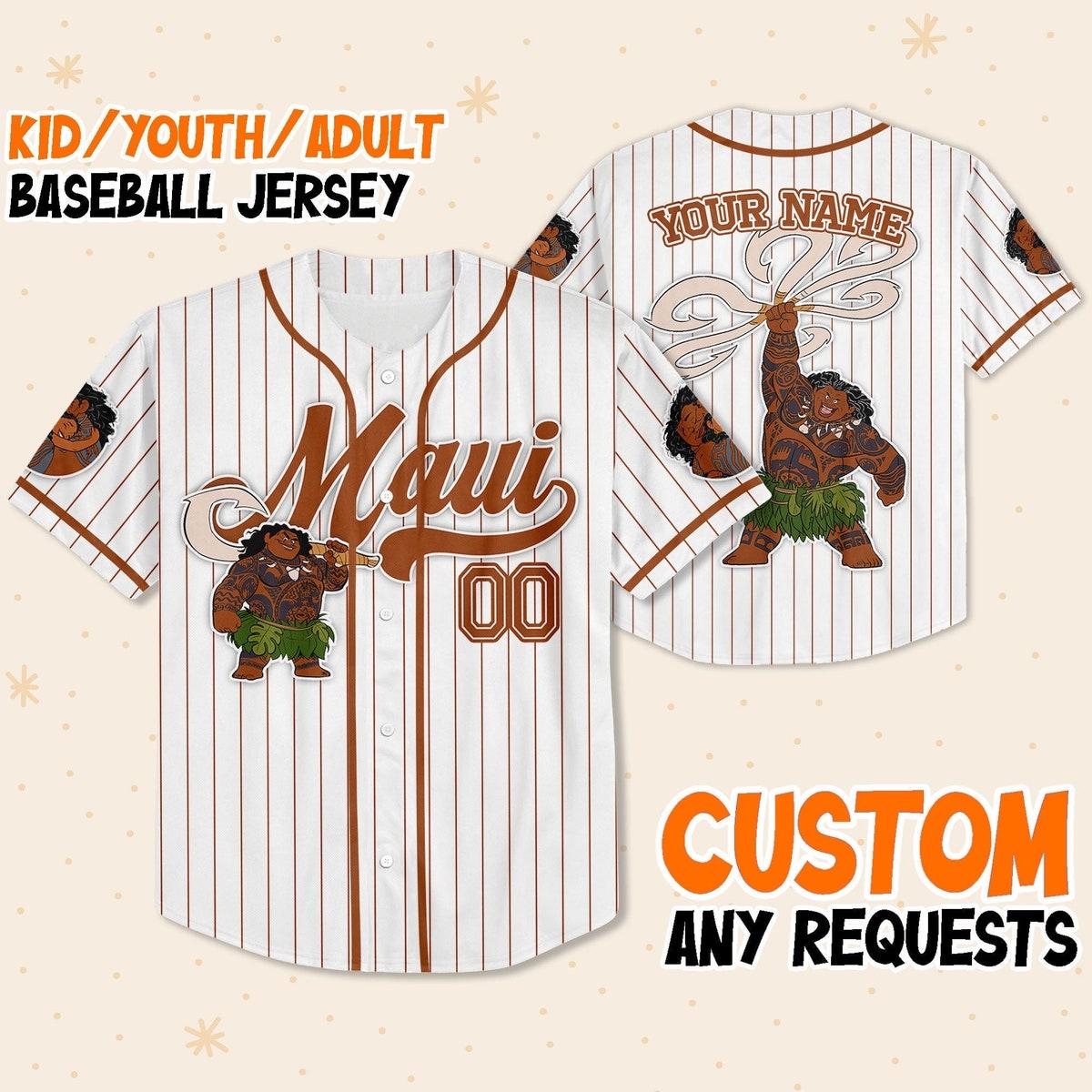 Disney Moana Maui Demi God Simple Stripe Custom Name Baseball Jersey 1