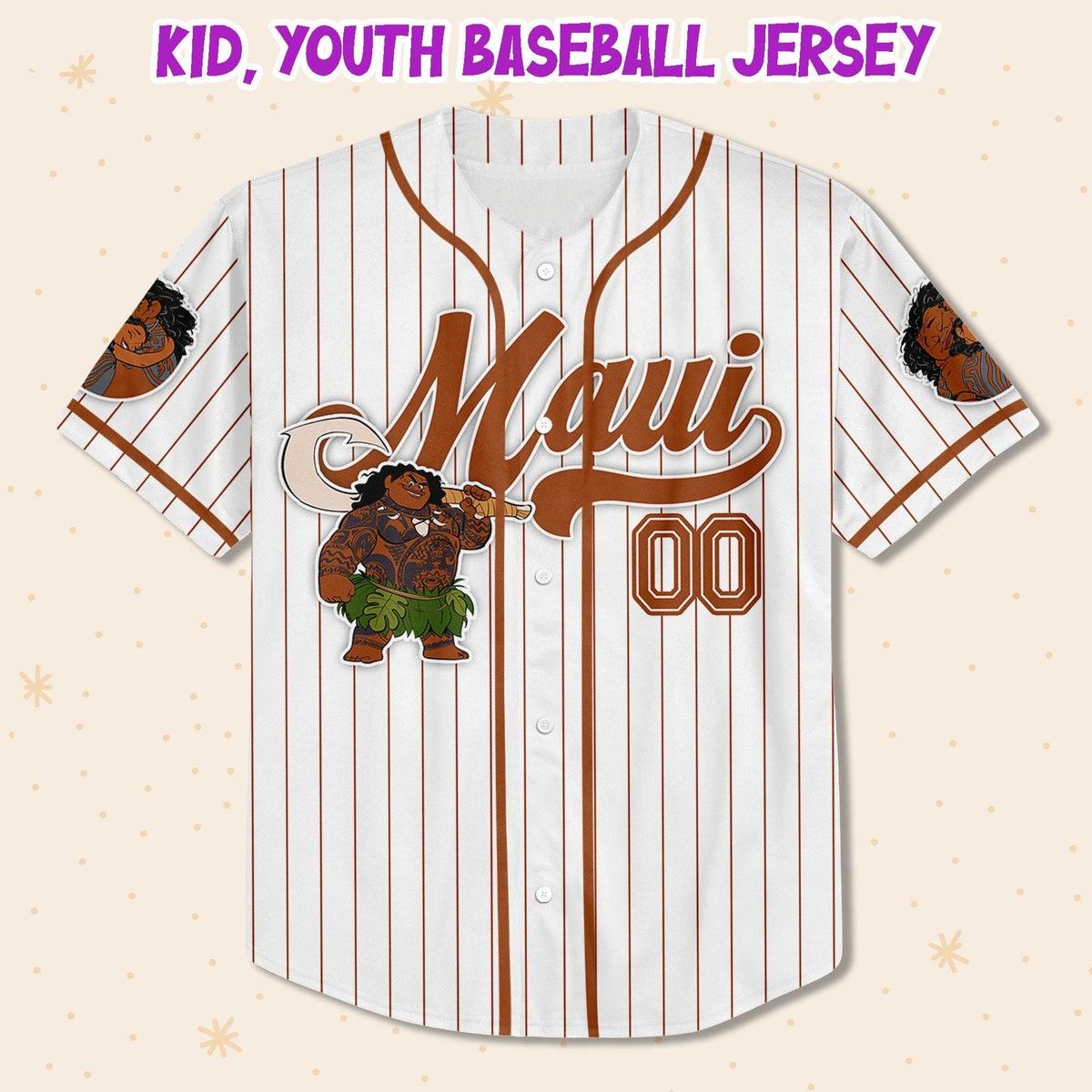 Disney Moana Maui Demi God Simple Stripe Custom Name Baseball Jersey 2