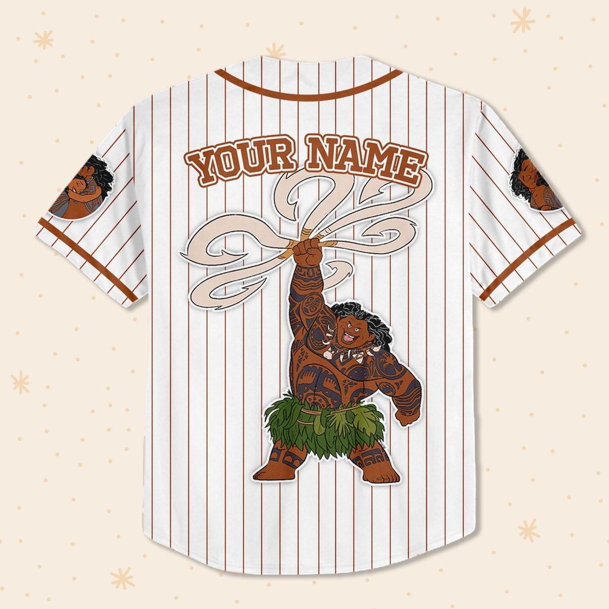 Disney Moana Maui Demi God Simple Stripe Custom Name Baseball Jersey 3