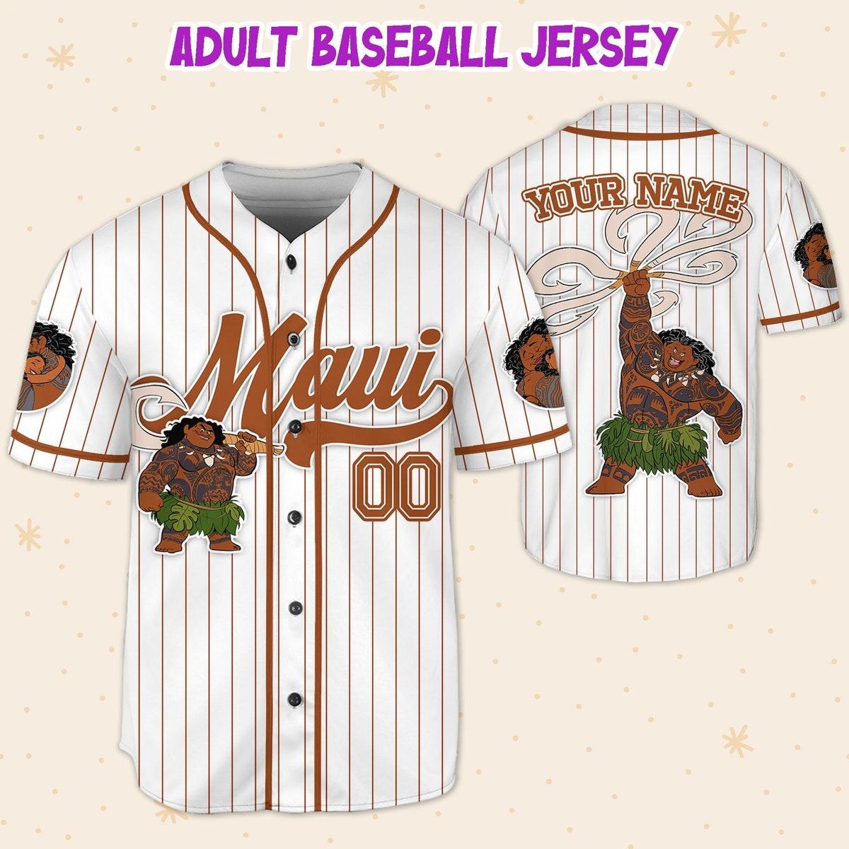 Disney Moana Maui Demi God Simple Stripe Custom Name Baseball Jersey 5