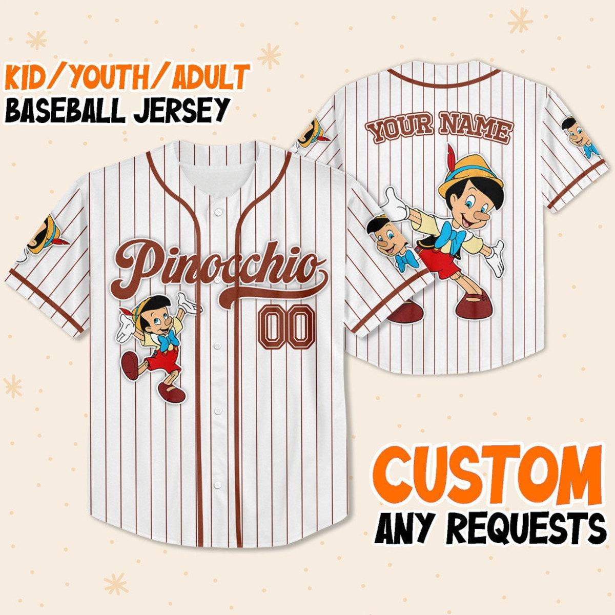 Disney Pinocchio Simple Stripe Personalized Name And Number Baseball Jersey 1