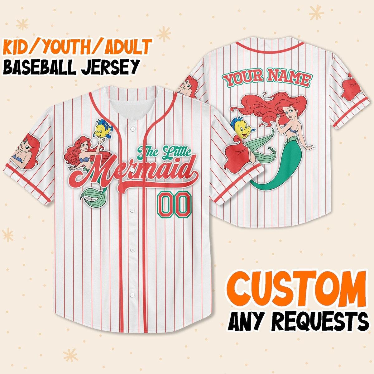 Disney The Little Mermaid Simple Stripe Custom Name Baseball Jersey 1