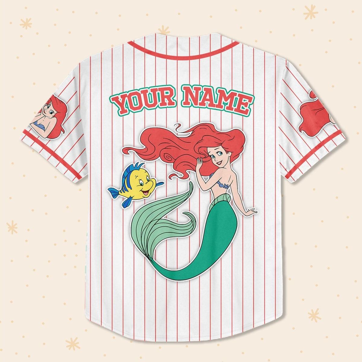 Disney The Little Mermaid Simple Stripe Custom Name Baseball Jersey 3