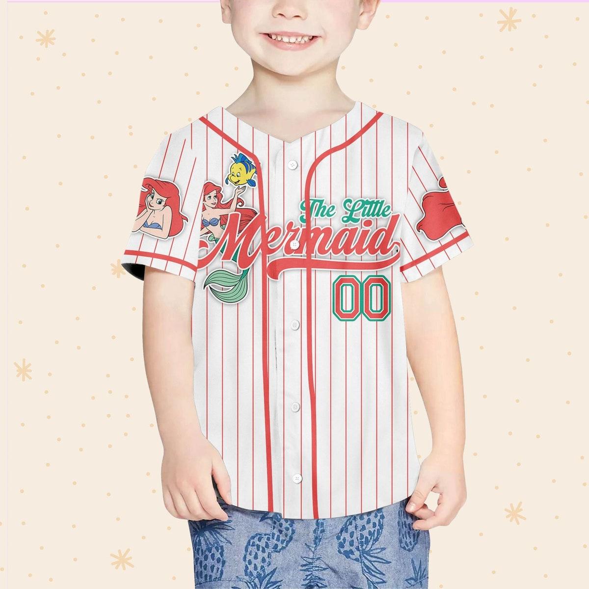 Disney The Little Mermaid Simple Stripe Custom Name Baseball Jersey 4