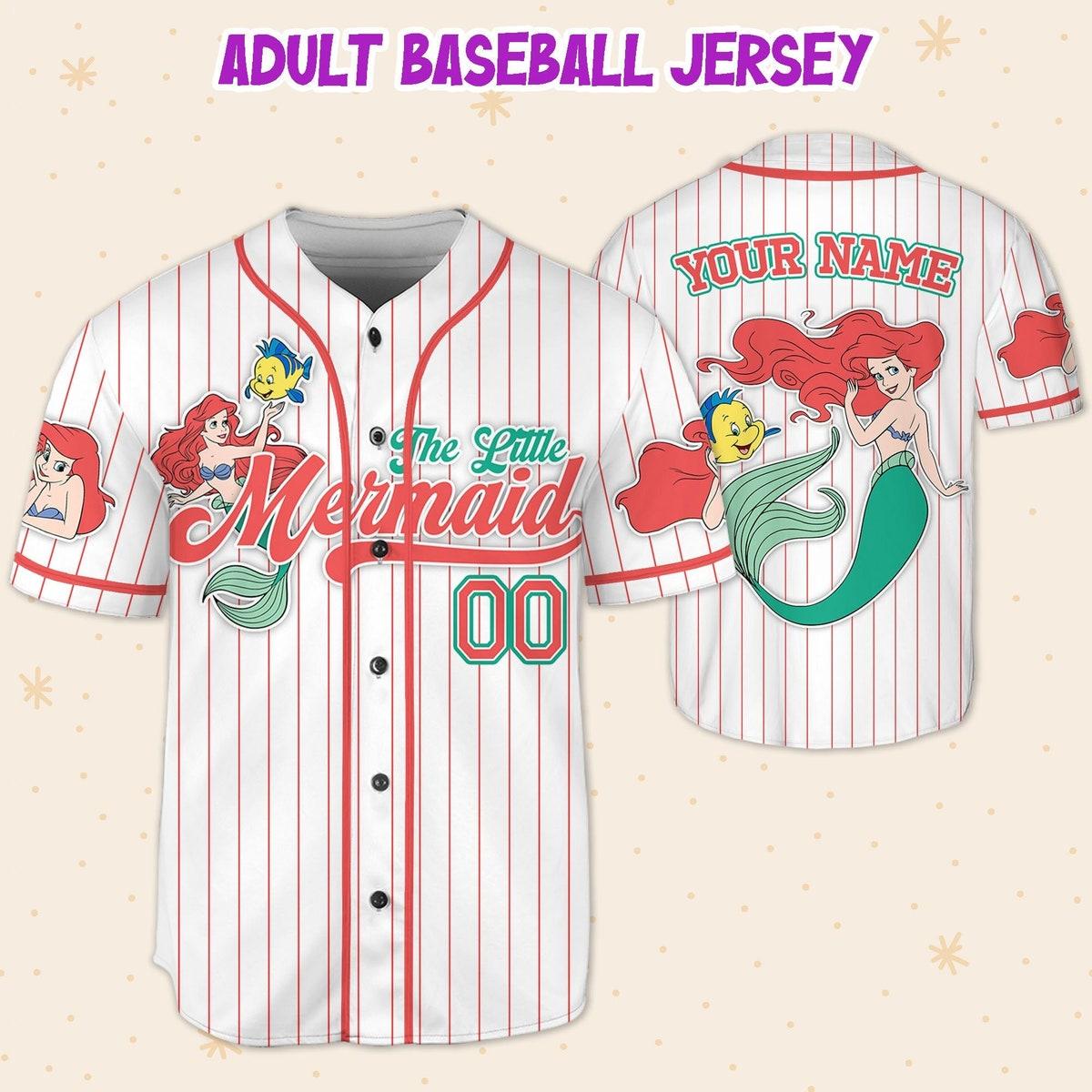 Disney The Little Mermaid Simple Stripe Custom Name Baseball Jersey 5