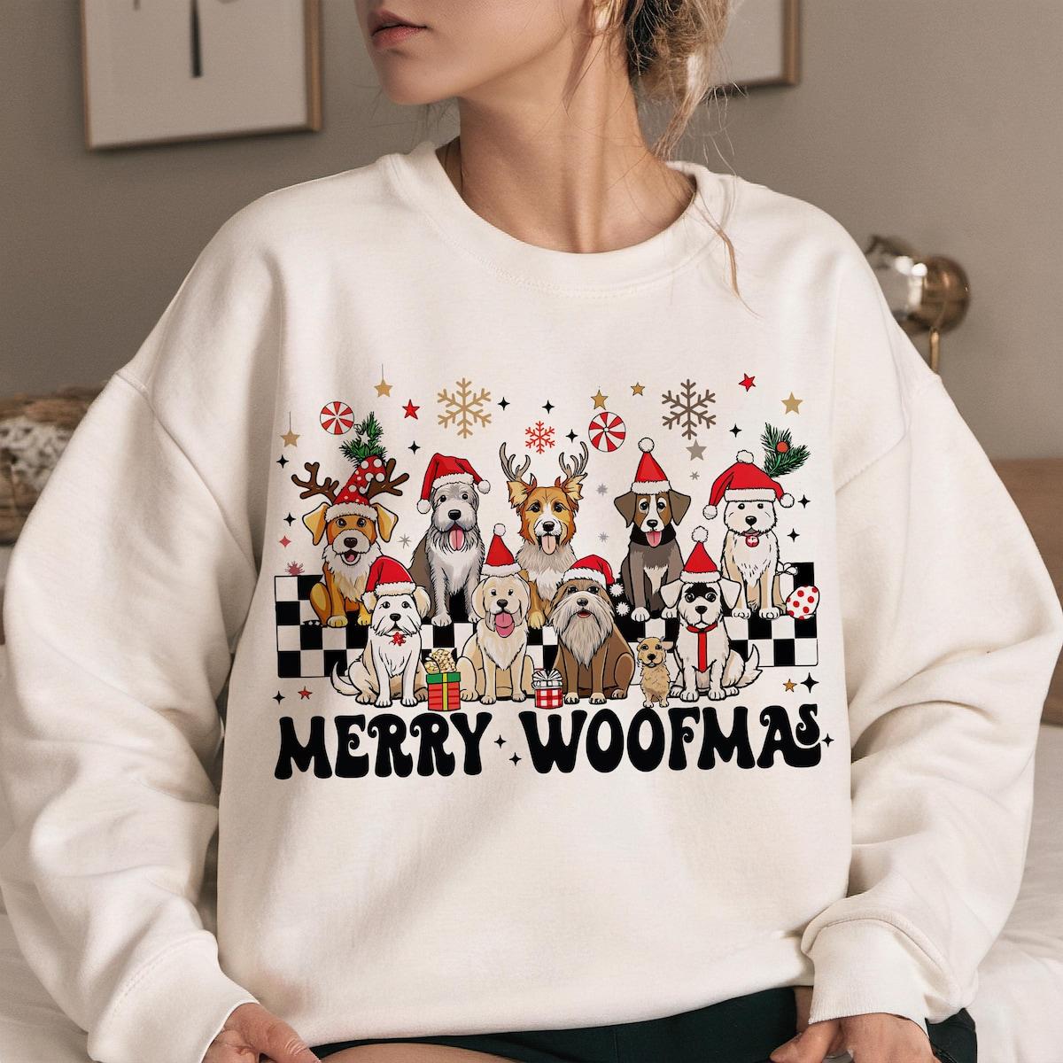 Dog Mama Merry Woofmas Christmas Sweatshirts 1