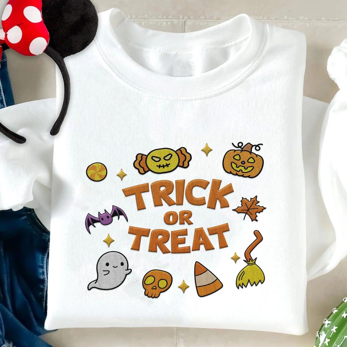 Embroidered Doodle Halloween Pumpkin Trick Or Treat Sweatshirt 1