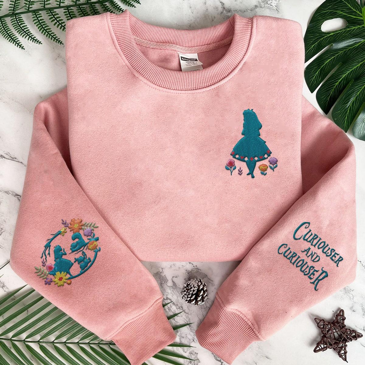 Embroidered Floral Alice In Wonderdisneyland Sweatshirt 3