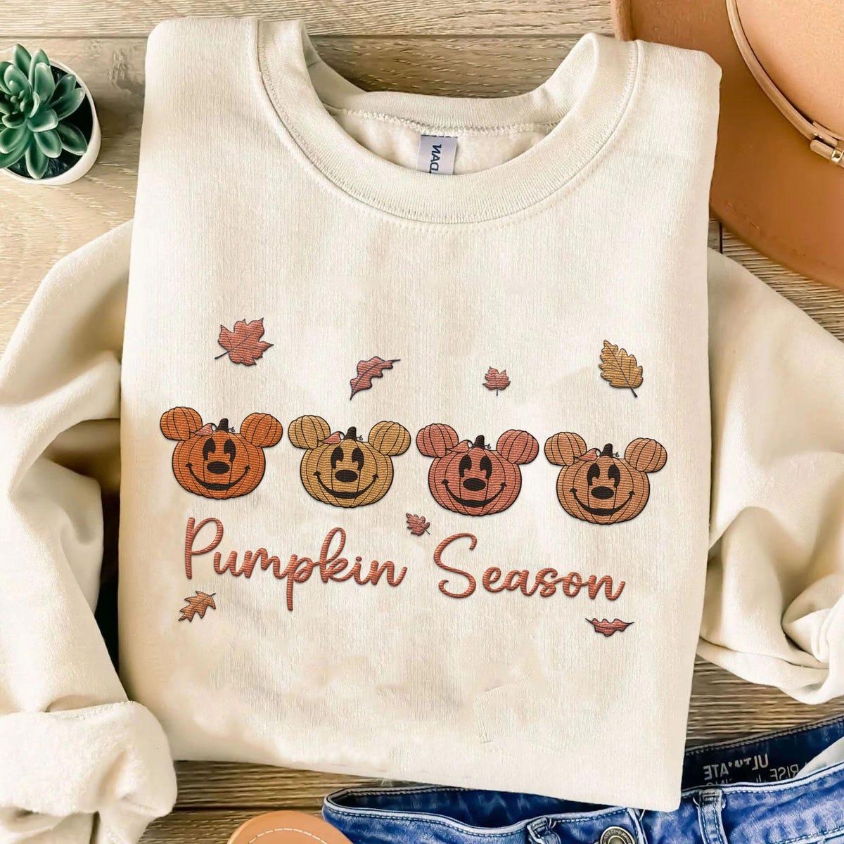 Embroidered Mickey Mouse Head Pumpkin Season Mickey Fall Season Sweatshirt 1