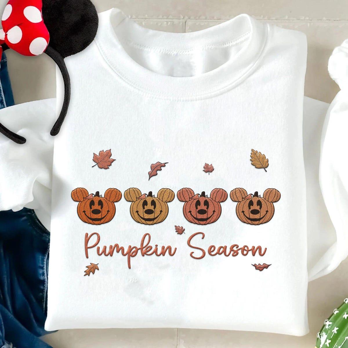 Embroidered Mickey Mouse Head Pumpkin Season Mickey Fall Season Sweatshirt 2