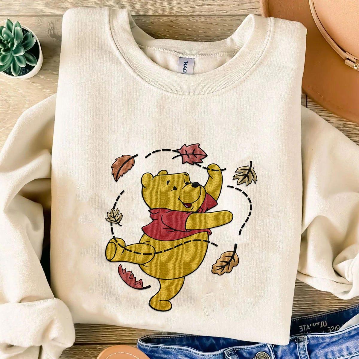 Embroidered Pooh Bear Autumn Leaves Sweatshirt 1