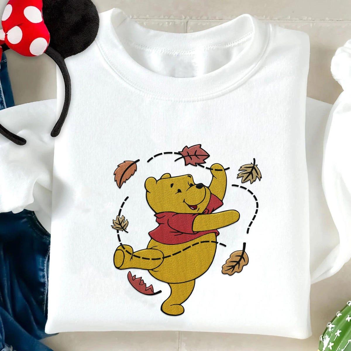 Embroidered Pooh Bear Autumn Leaves Sweatshirt 3